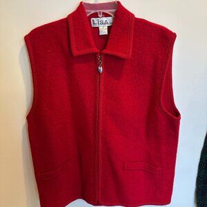 VINTAGE Lisa International Red Boiled Wool Vest Size XL